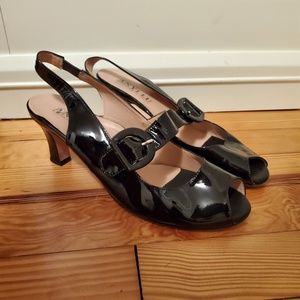 ANYI LU Tulip Patent Leather Slingback Mary Janes